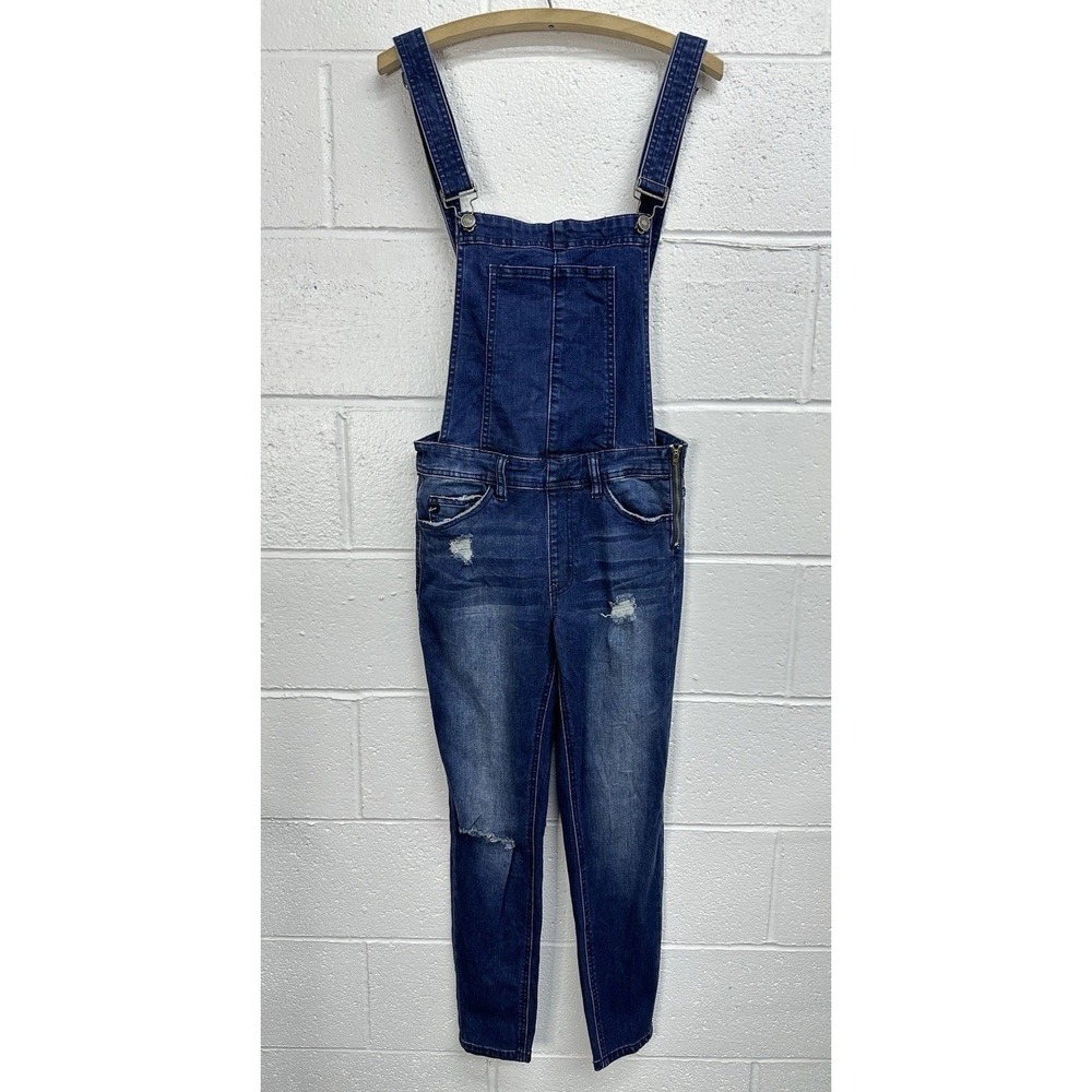 KanCan Oakland High‎ Rise Ankle Skinny Overalls Dark Wash / Women's XS - Picture 2 of 7